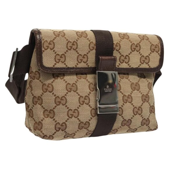 GUCCI GG Canvas Waist bag Beige Silver 131236 Auth fm4610